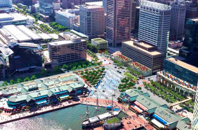 McKeldin Plaza Proposal from ‘Pratt Street: Avenue of the Inner Harbor | Concept Development’, by ASG and Olin Partnership, 2008